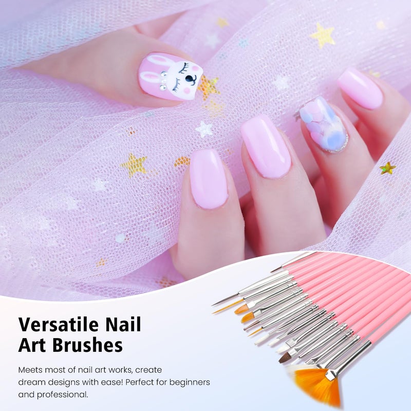 Komall Nail Art Tools, Nail Holder for Painting Nails, 15 PCS Nail Art Brushes, 5 PCS Nail Dotting Tool, Nail Stand for Home DIY & Salon Nail Art Design - Image 2